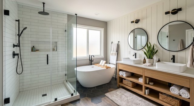 Bathroom areas photographed for a remodeling estimate
