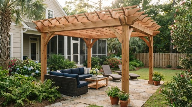 Outdoor area documented for a pergola construction estimate
