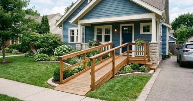 Residential entry being documented for a ramp construction estimate