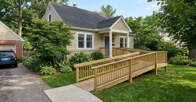 Residential entry being documented for a ramp construction estimate